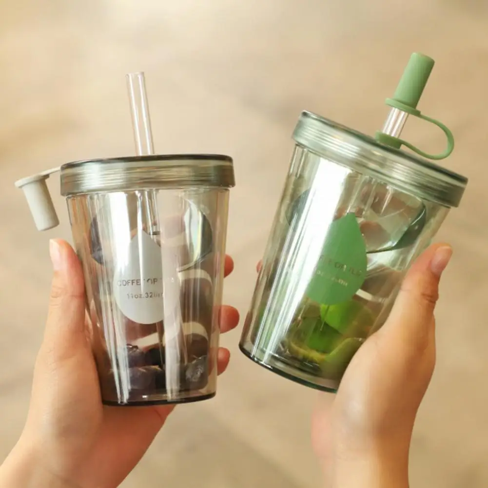 Durable Pc Plastic Water Cup Double Drinking Straw Cup Portable Leak-proof Drinking Straw Cup Durable Anti-fall for Students