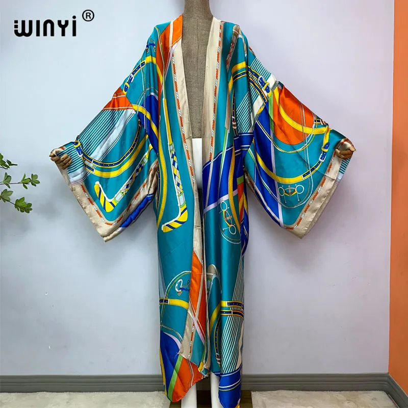 WINYI-Cardigan imprimé pour femmes, robe longue d'été, robe de soirée élégante, style Boho, ample, plage, vacances, natation, cover-up Kimonos