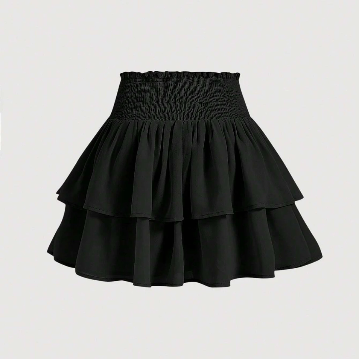 Women's 2025 Autumn Spring Preppy Style High-Waisted Layered Mini Skirt Stretch Comfort for Daily Casual Wear