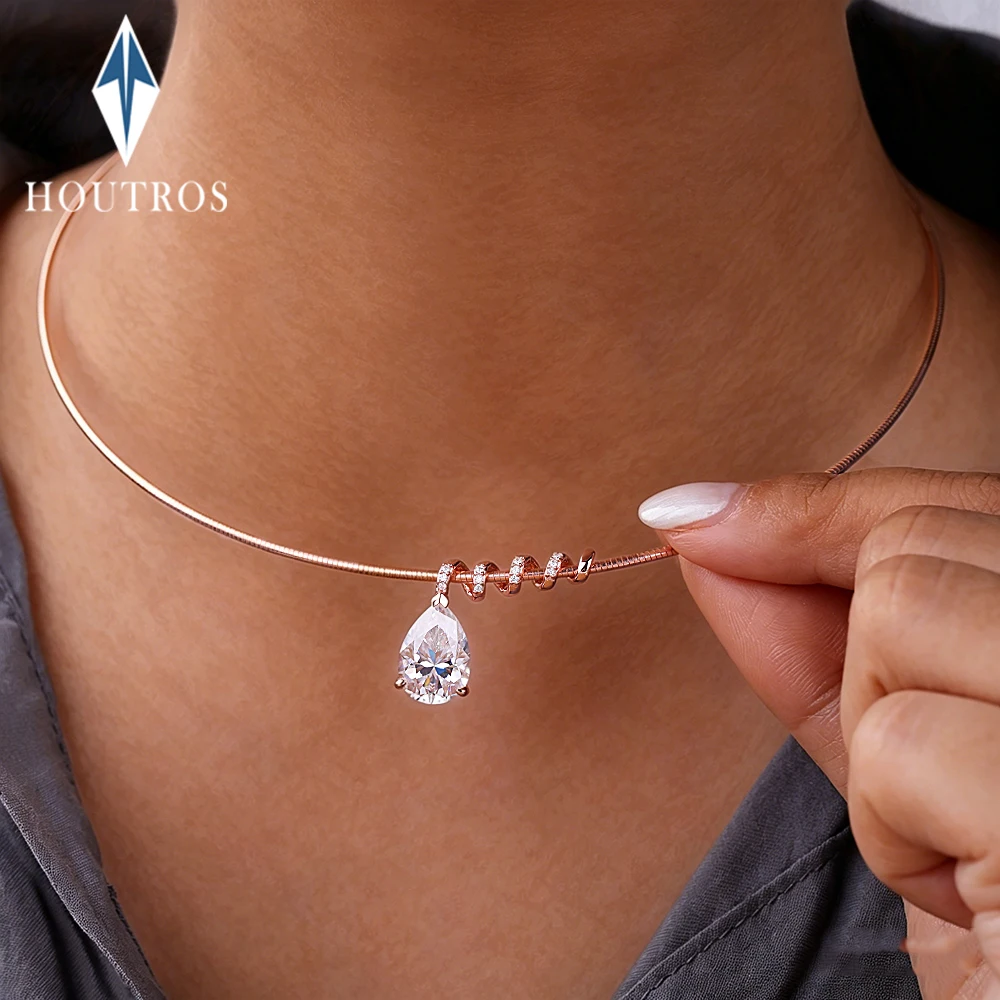 

3/5Carat Pear Cut Moissanite Pendant Necklace for Women S925 Silver 18k Gold Plated Snake Pendant Choker Party Wedding Jewelry