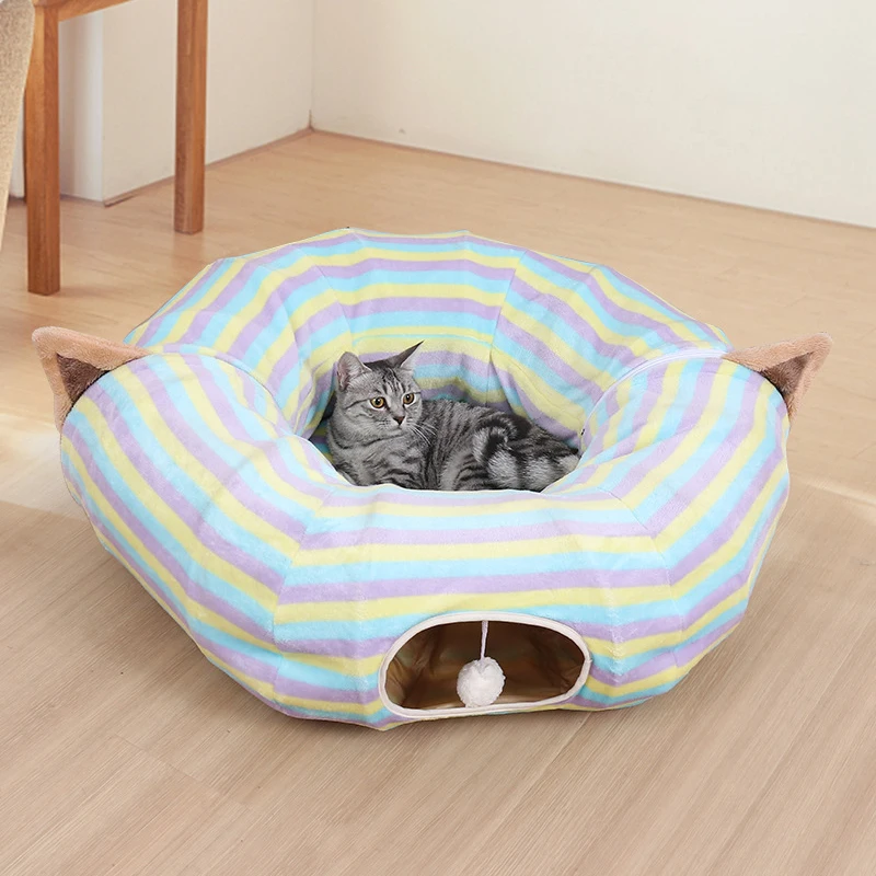 Cat Tunnel Bed with Central Mat,Play Tube Playground Toys,Soft Plush Material,Full Moon Shape for Kitten,Cat,Puppy,Rabbit,Ferret