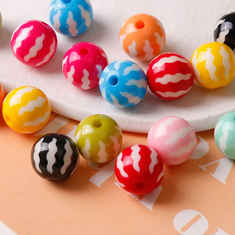 

Newest 40pcs 16mm Colorful Watermelon Stripes Style Round Gumball Resin Jewelry Beads Fit Bubblegum Necklace Earring Ornaments