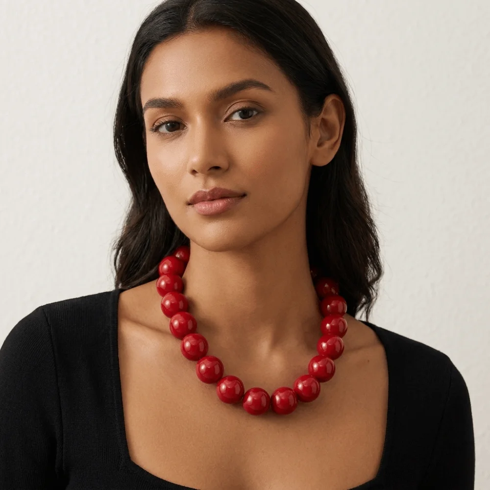 Retro Round Beaded Necklace Candy Color Acrylic Women Choker Colorful Boho Style Clavicle Chain Girls