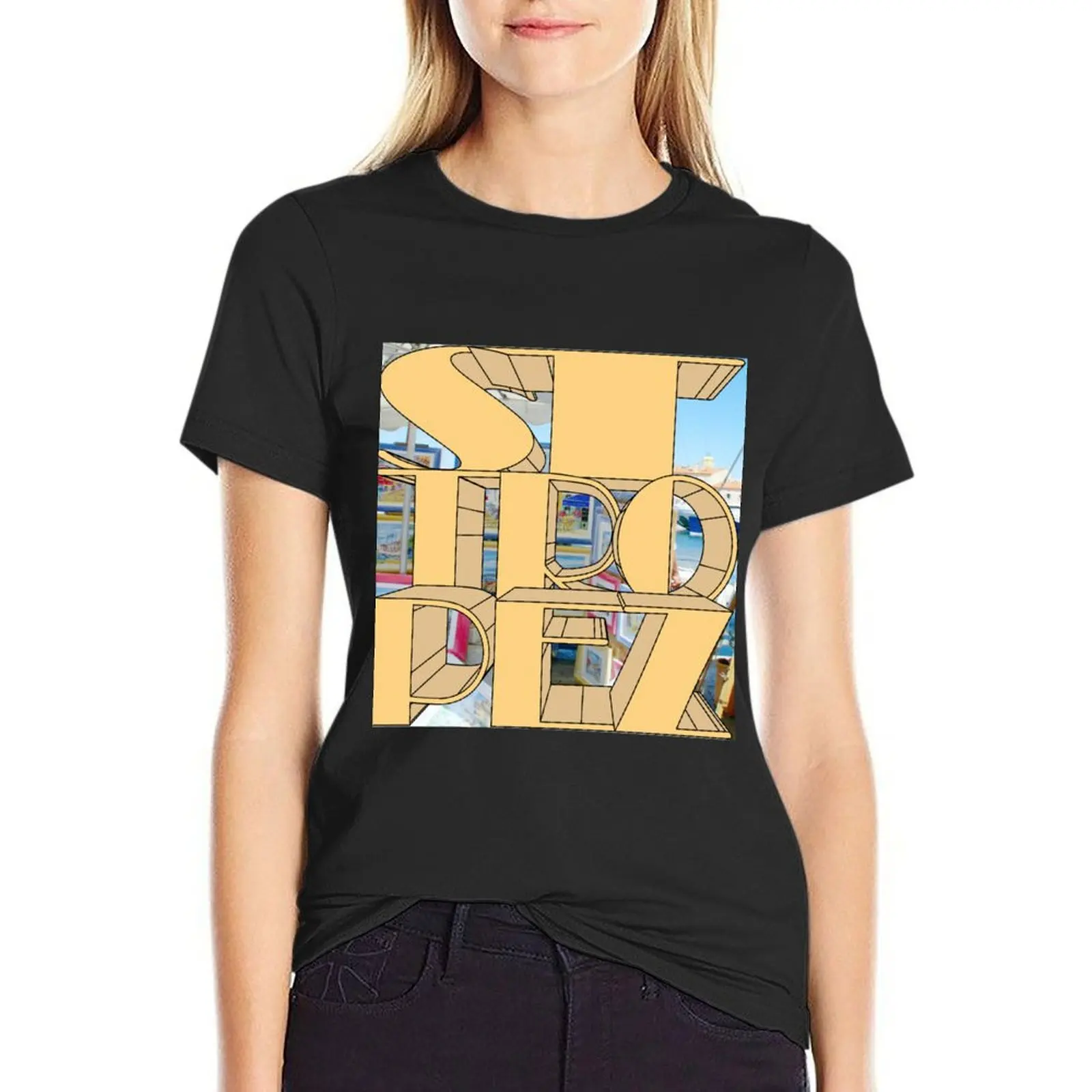 St. Tropez paintings in the harbor T-Shirt shirts graphic tees tees cute clothes Women's tee shirt