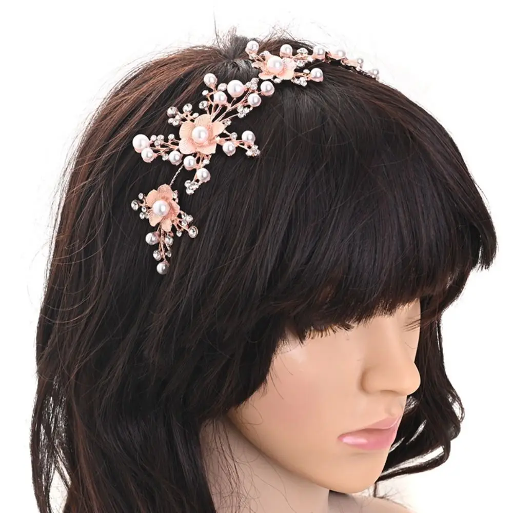 

Flower Bridal Butterfly Headband Elegant Pearl Beads Rhinestone Headdress Luxury Sweet Wedding Crystal Headwear Birthday Party
