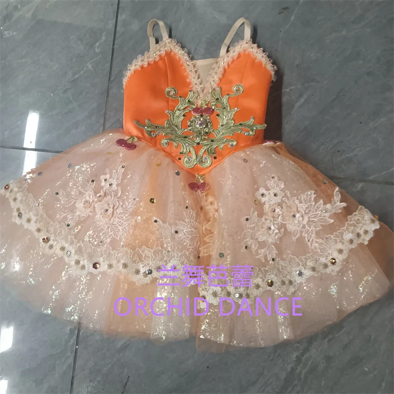 

BT01657 Высокое качество индивидуального размера детская одежда для балета и танцев Gilsay оранжевое длинное романтическое платье-пачка