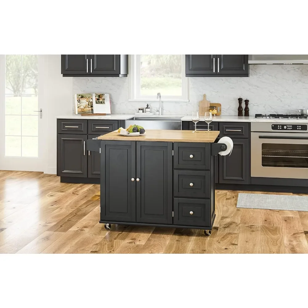 Homestyles Dolly Madison Kitchen Cart with Wood Top and Drop Leaf Breakfast Bar, Rolling Mobile Kitchen Island with Storage