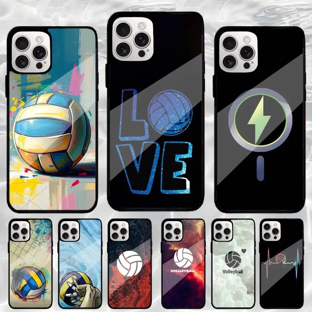 

Painted Art Volleyball Phone Case For iPhone17,16,15,14,13,12,11 Plus,Pro Max Magnetic Magsafe Wireless Charging