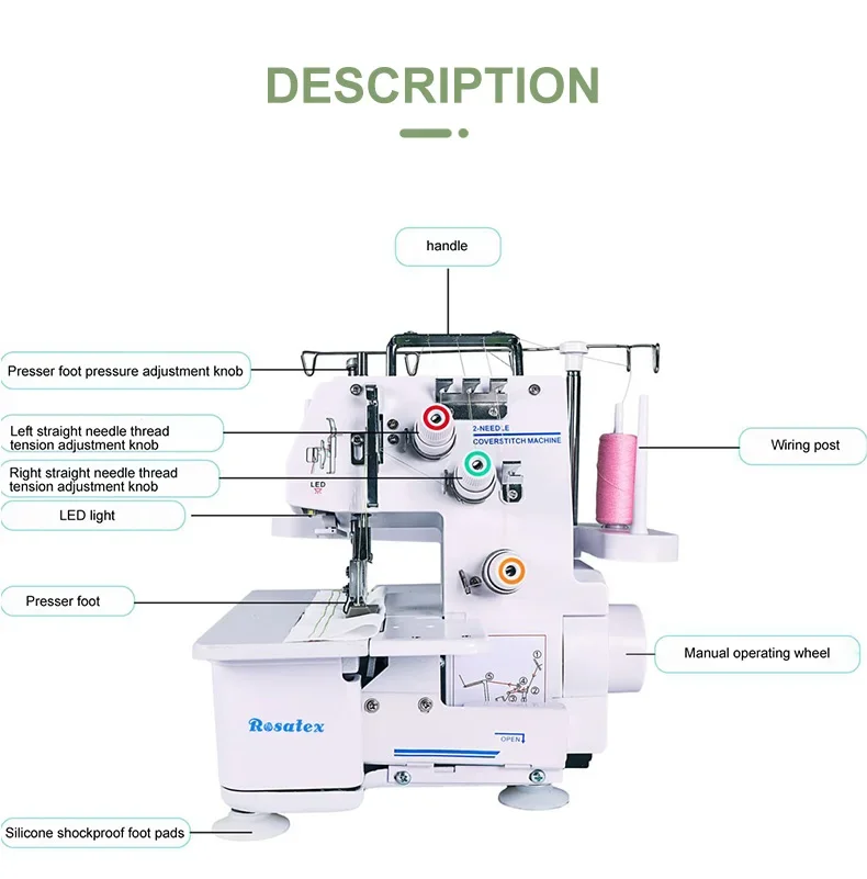 Rosatex 757s 122w Household Double Needle 1300 Sti Three-Thread Interlock Sewing Machine