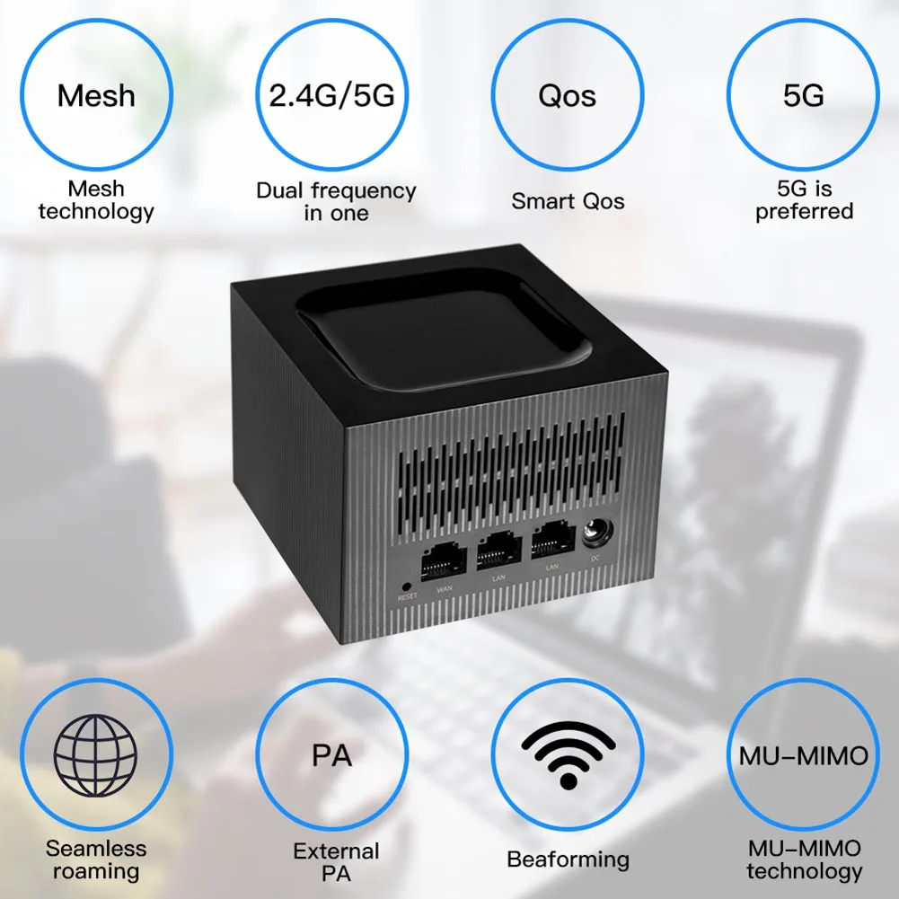 Network Router AC1200M Mesh Router System Dual Band 2.4G/5.0GHz Internal Antennas Good Penetrability Easy Set Up Strong Signal