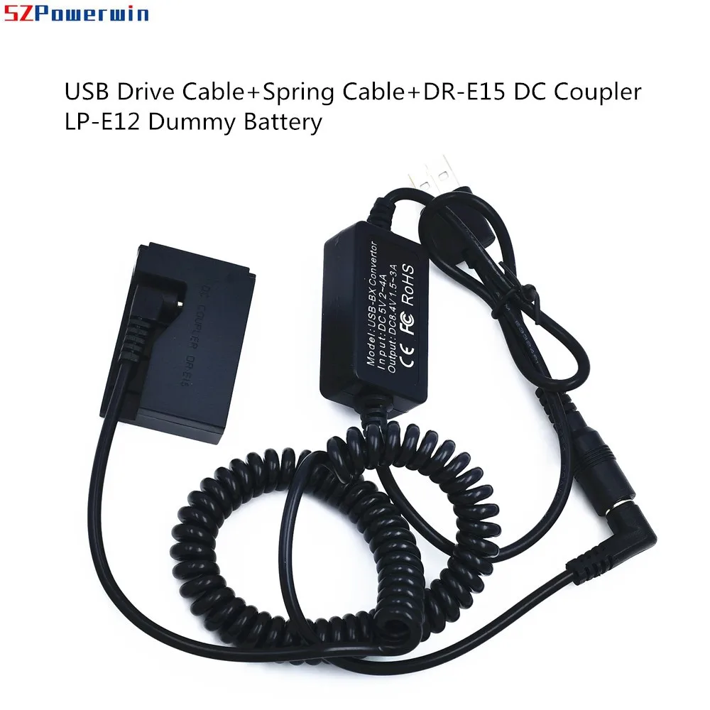 USB Drive Cable adapter DR-E15 Coupler LP-E12 Dummy Battery  for Canon EOS Rebel SL1 100D Digital Cameras ACK-E15 Adapter