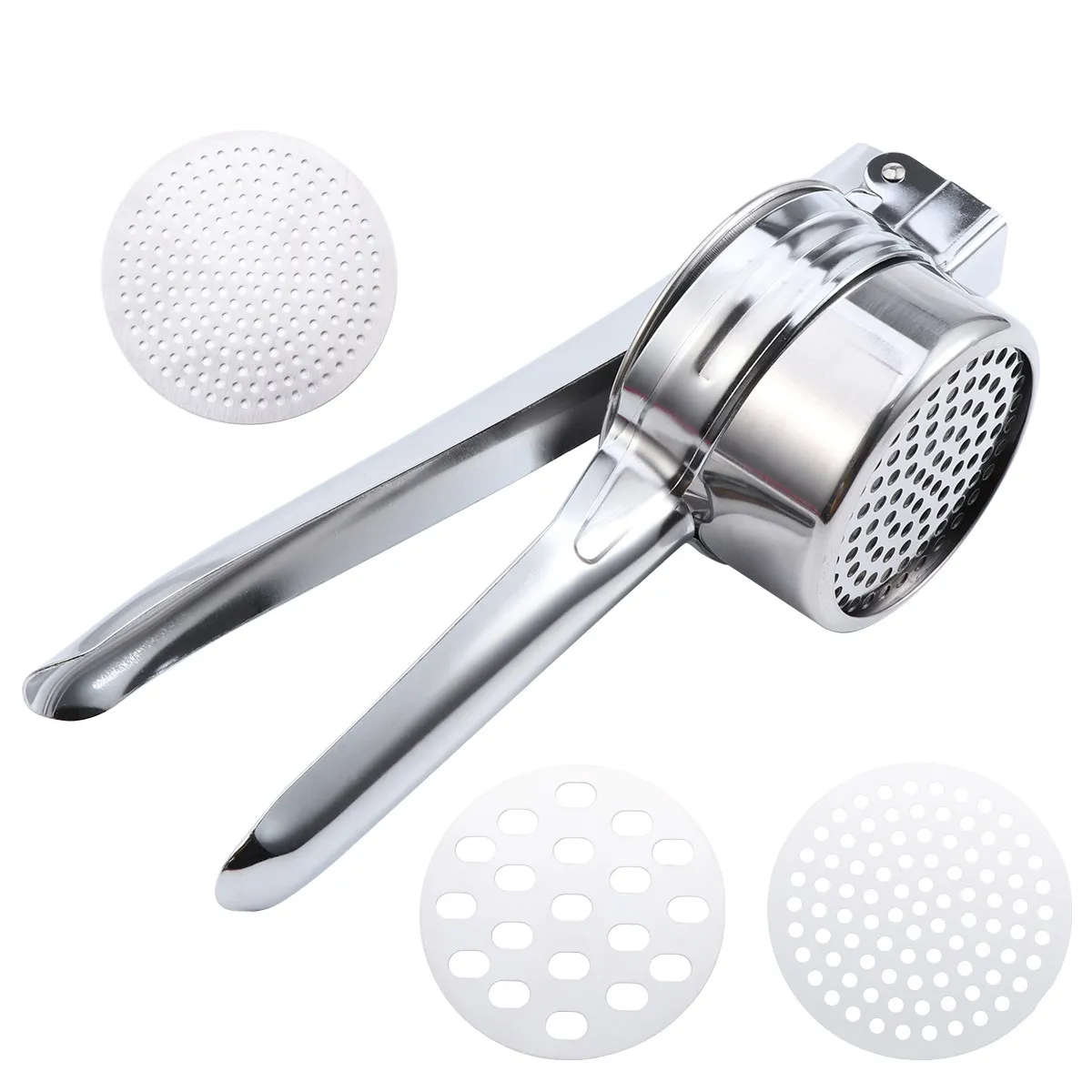 

Пресс для картофеля с 3 сменными дисками из нержавеющей стали, сито для овощей и фруктов, прибор для приготовления пюре, кухонный инструмент