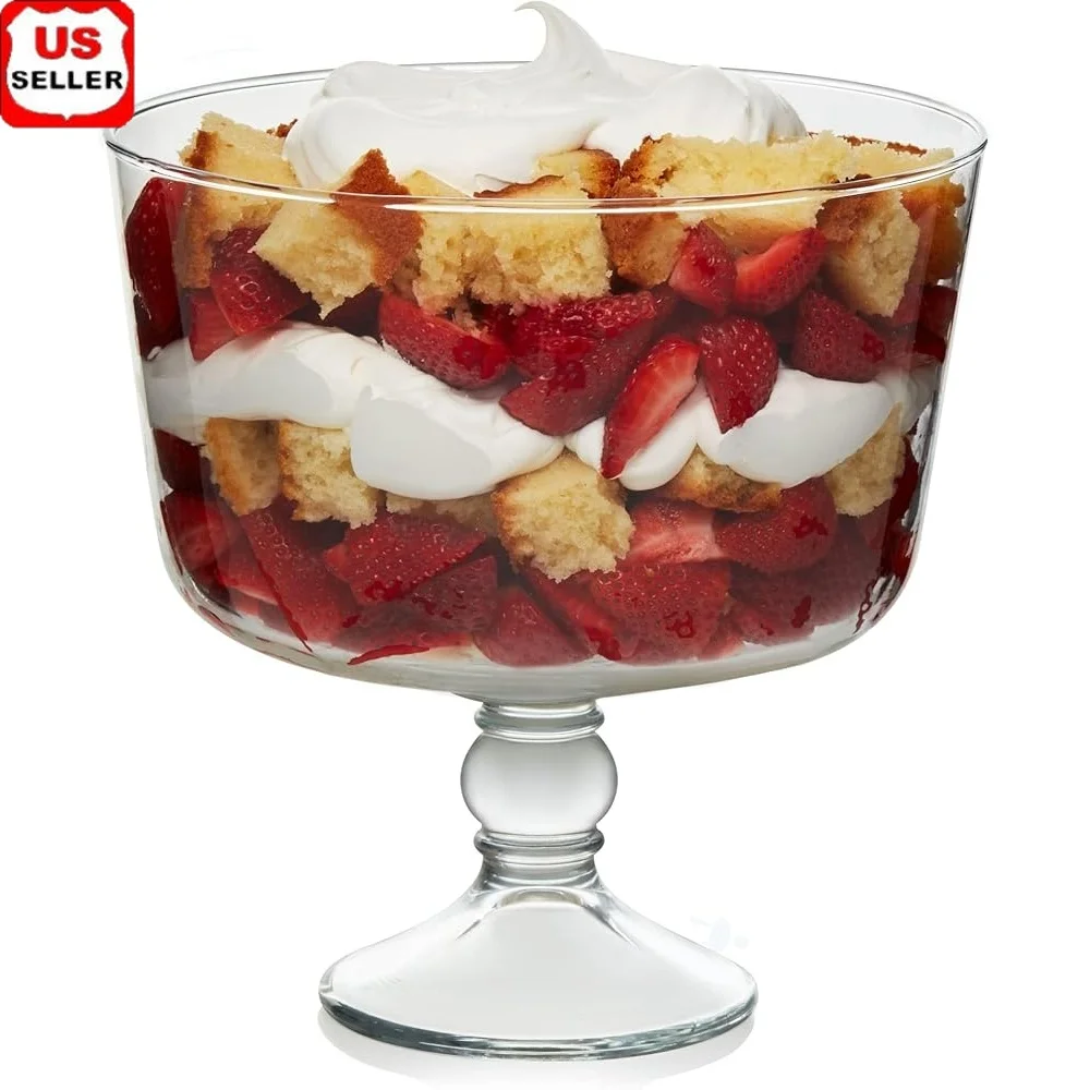 

Elegant 9-Inch Footed Glass Trifle Bowl Perfect Layered Desserts Fruit Salads Stylish Serving Dish Entertaining