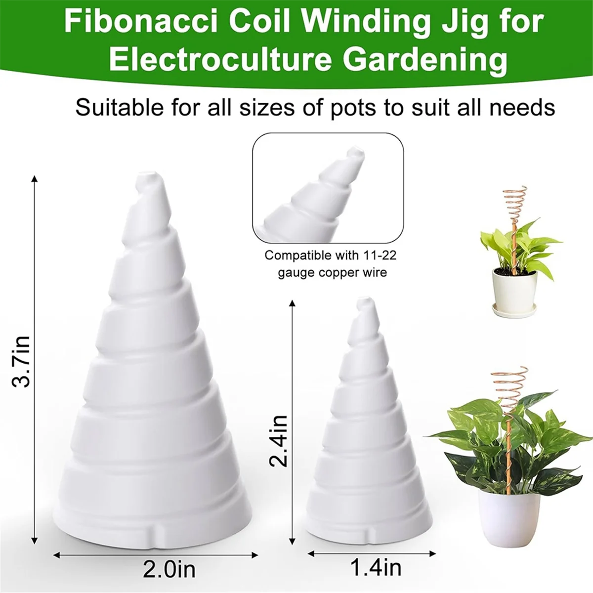 Alambre de cobre puro, con bobina de fibonreci, plantilla de bobinado para electrocultivo, jardinería para cultivo de jardín, 8,2 pies/2,5 M