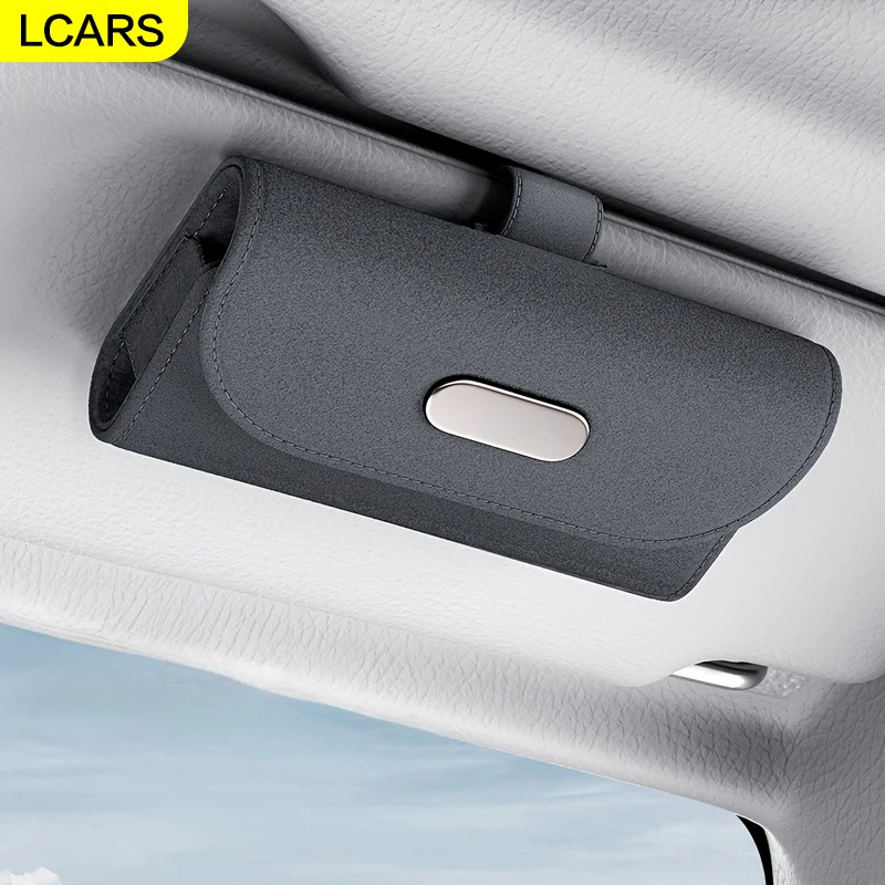 Lcars Auto-Sonnenblenden-Brillenetui, Universeller Brillenhalter aus PU-Leder, Aufbewahrungsbox mit Magnetverschluss, Geeignet für Autos und Fahrzeuge - Passend für die meisten Automodelle, Einfach zu