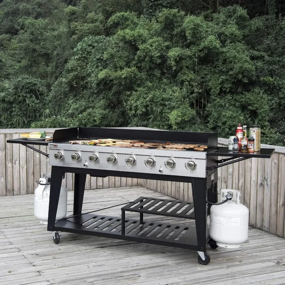 8-Burner Gas Grill, 104,000 BTU Liquid Propane Grill, Independently Controlled Dual Systems, Outdoor Party or