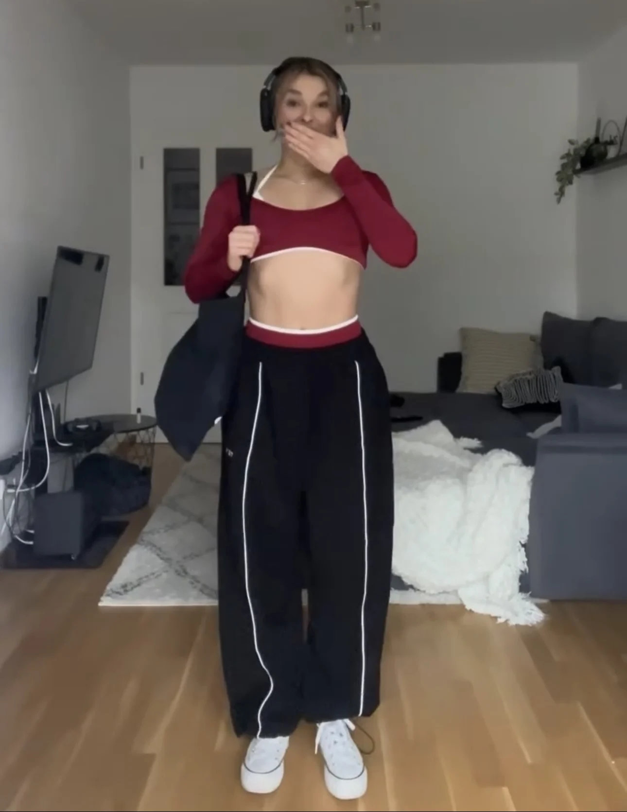 Adjustable Pure Cotton Loose Fitness Joggers Comfortable Breathable Women's Sweatpants for Daily Exercise Teveo Contrastline