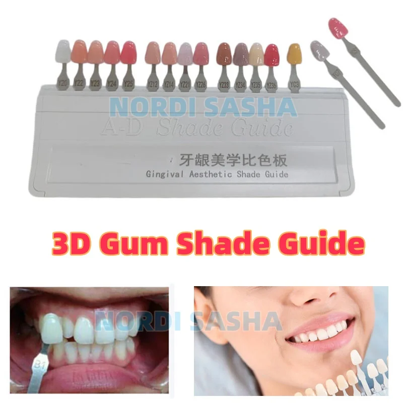 

16-цветная стоматологическая 3D-палитра оттенков десны A-D, эстетическая таблица цветов десны, стоматологическая цветовая палитра для зубов, эстетический шкальный гид по оттенкам