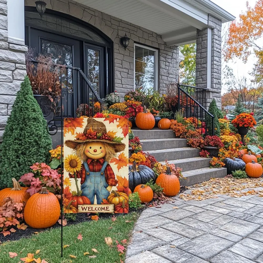 Fall Scarecrow Garden Flag Double Sided 12x18 Outdoor Decor | Double sided printing, Weather resistant fabric, Fade-resistan uui