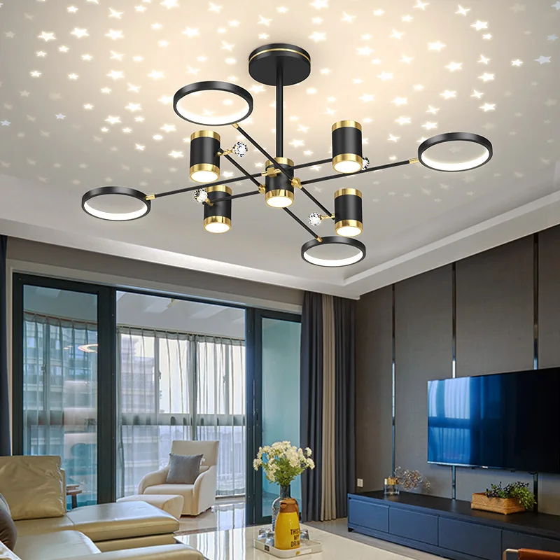 

Starry Modern LED Chandelier Lighting For Living Room Dining Bedroom Hanglamp Nordic Home Lustre Black Ceiling Pendant Lights