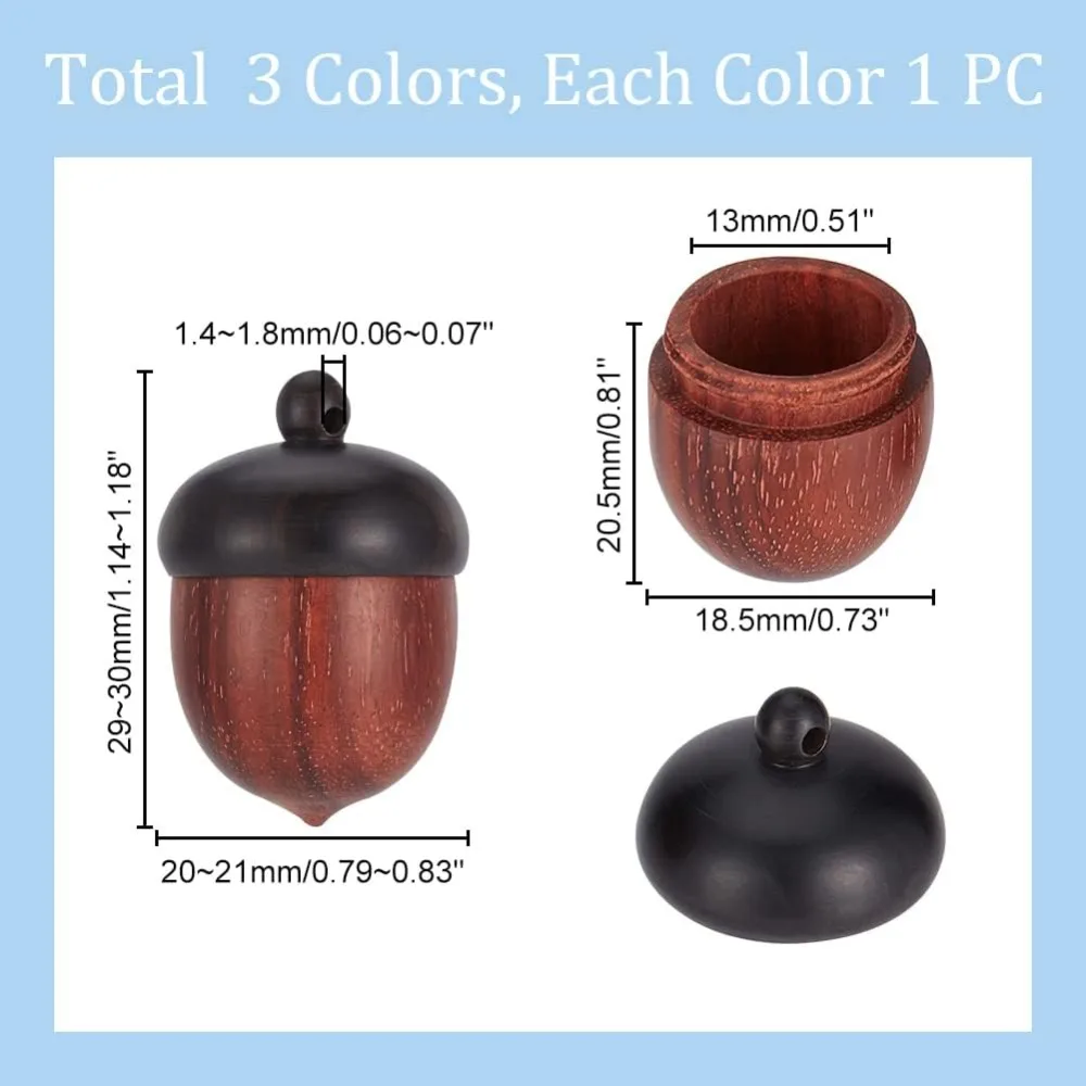 3 Pcs Wooden Acorn Nut Pendant 3 Colors Mini Acorn Necklaces Pendant Wood Pine Cone Charm Disconnectable Acorn Shape Ornaments