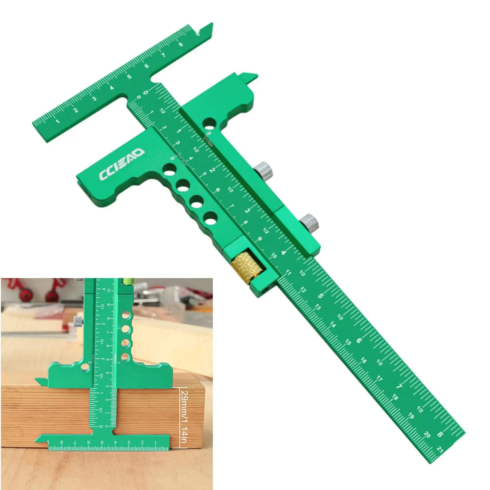 

T Shaped Marking Ruler Professional Multifunctional 9 inch Length Easy to Use Woodworker Woodworking Scriber Marking Line Ruler