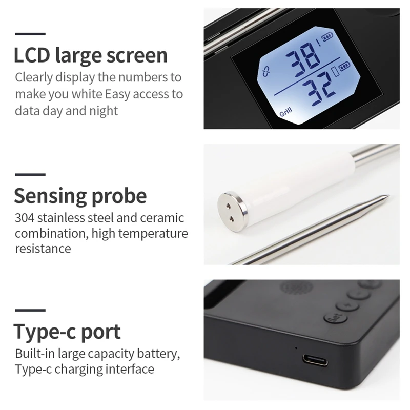 Meat Thermometer With Bluetooth 500Ft Wireless Thermometer Smart Food Thermometer With USB Charging