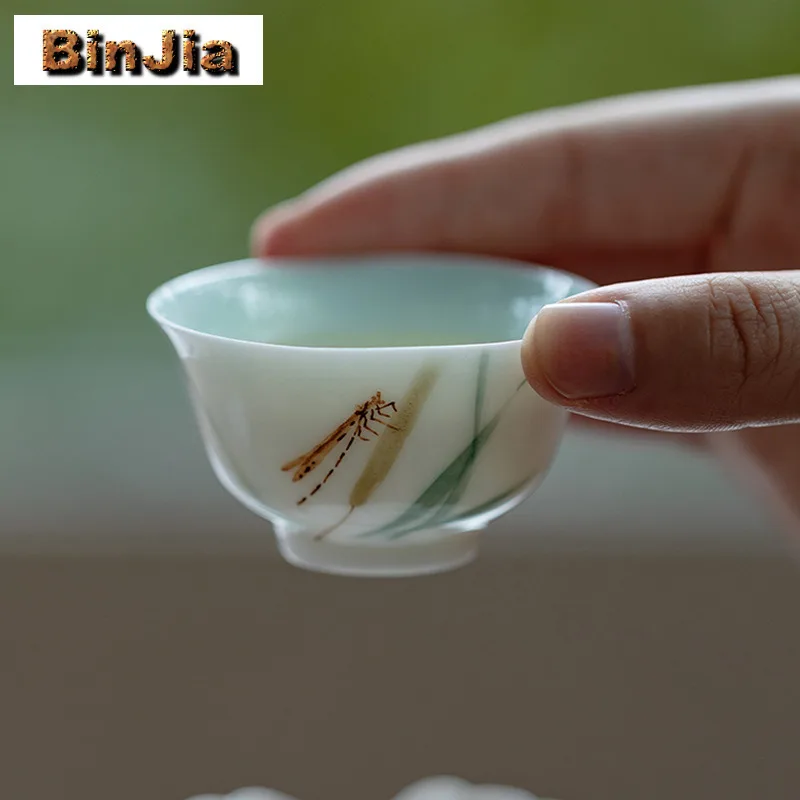 

2pc/lot Hand-painted Dragonfly Teacup Handmade Tea Bowl Cute Cup Tea-tasting Meditation Cup Jianzhan Master Cups Saucer Supplies