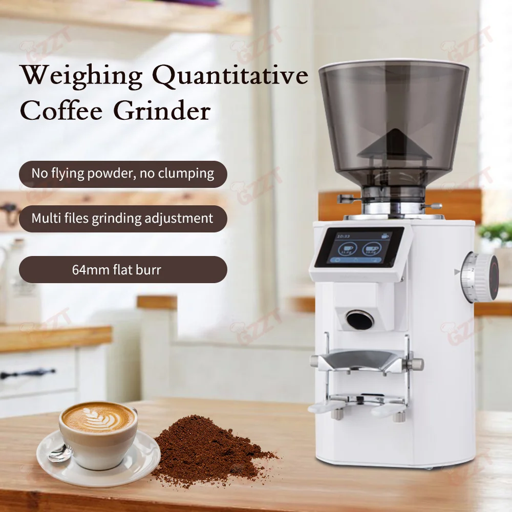 

GZZT 64WQ Coffee Bean Grinder Built in Scale Error 0.1-0.2g with 64mm Titanium Flat Burr Weighing Quantitative Grinding Machine
