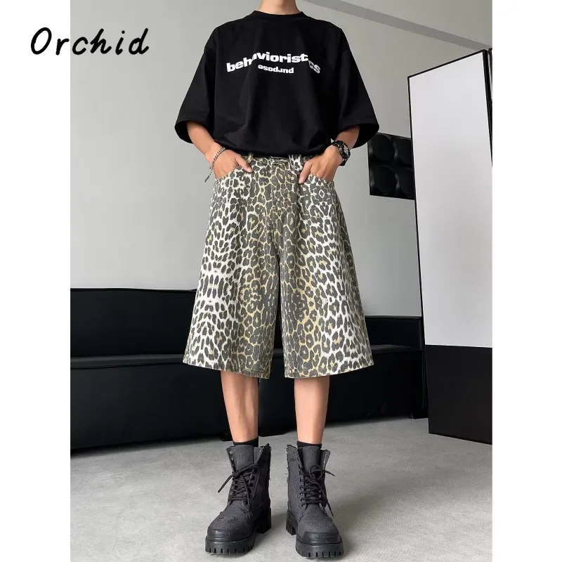 Women's Y2K Baggy Japanese 2000s Denim Shorts Washed Vintage Casual Men Shorts High Street Retro High Waist Leopard Trashy Jeans