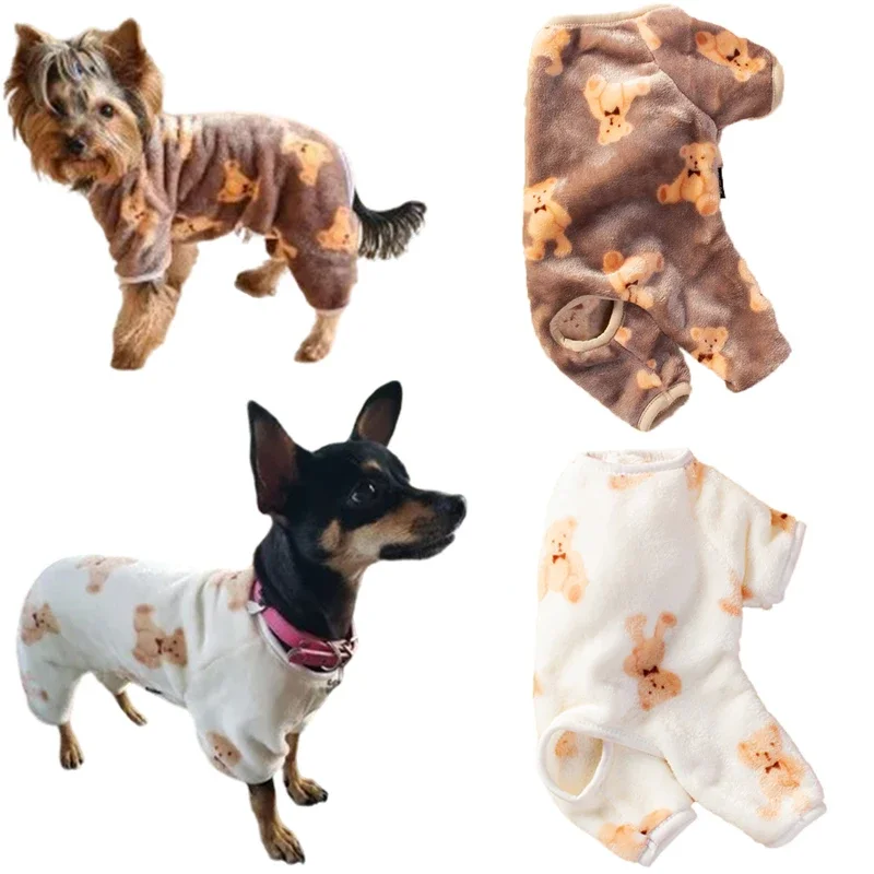 Pijamas para mascotas, mono de oso lindo para cachorros, Chaqueta de felpa para perros pequeños y medianos, ropa para gatos, disfraces de peluche para Chihuahua, Otoño e Invierno