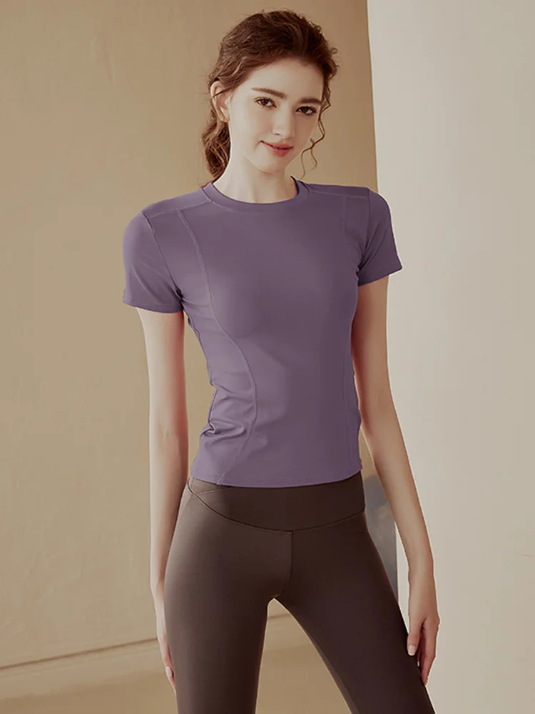 

Модная одежда для йоги, женская летняя тонкая облегающая быстросохнущая футболка для бега и фитнеса с короткими рукавами, спортивный топ Ocnltiy Brand Colo...