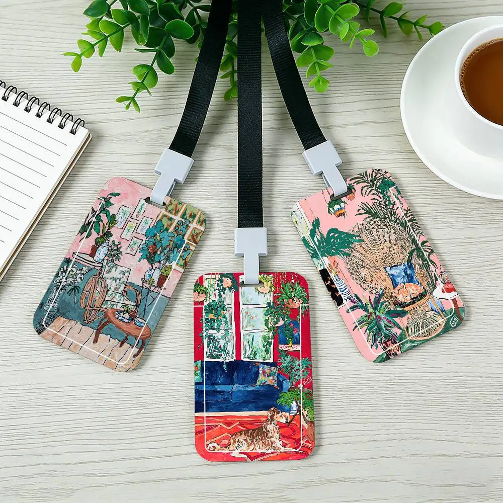 European Nostalgic Retro Oil Painting Sofa Cat Grass Card Holder Cardcase Bank Credit Student ID Subway Work Permit Badge Holder
