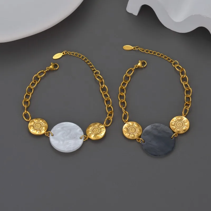 Fashion Round Geometric Acetate Acrylic Pendant Bracelets Gold Stainless Steel Adjustable Women's Bracelet Vintage Trend Jewelry