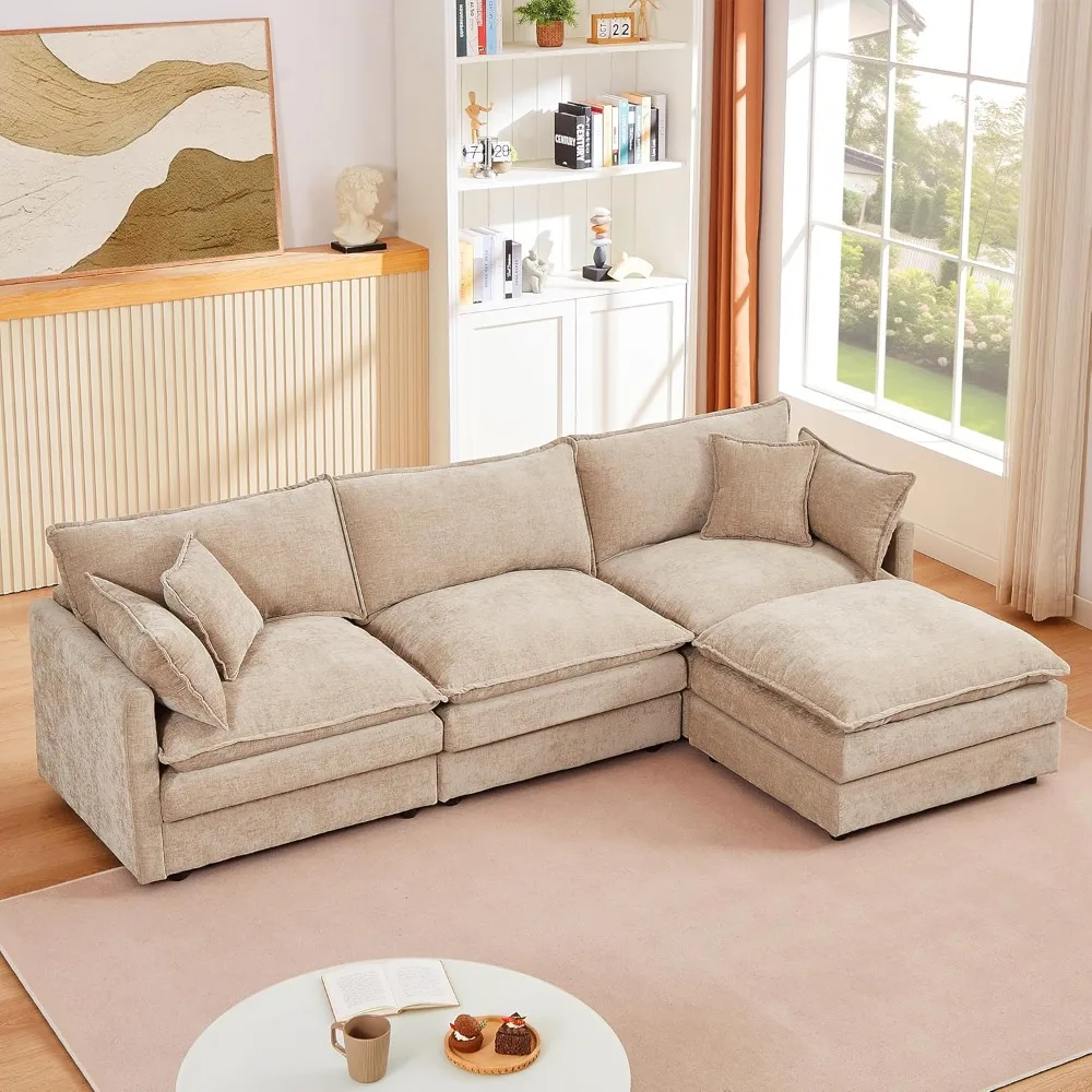 

Modern 105 L-Shape Sectional Sofa, 3-Seater Cloud Couch with Deep Seating, Soft Chenille Upholstery for Comfort