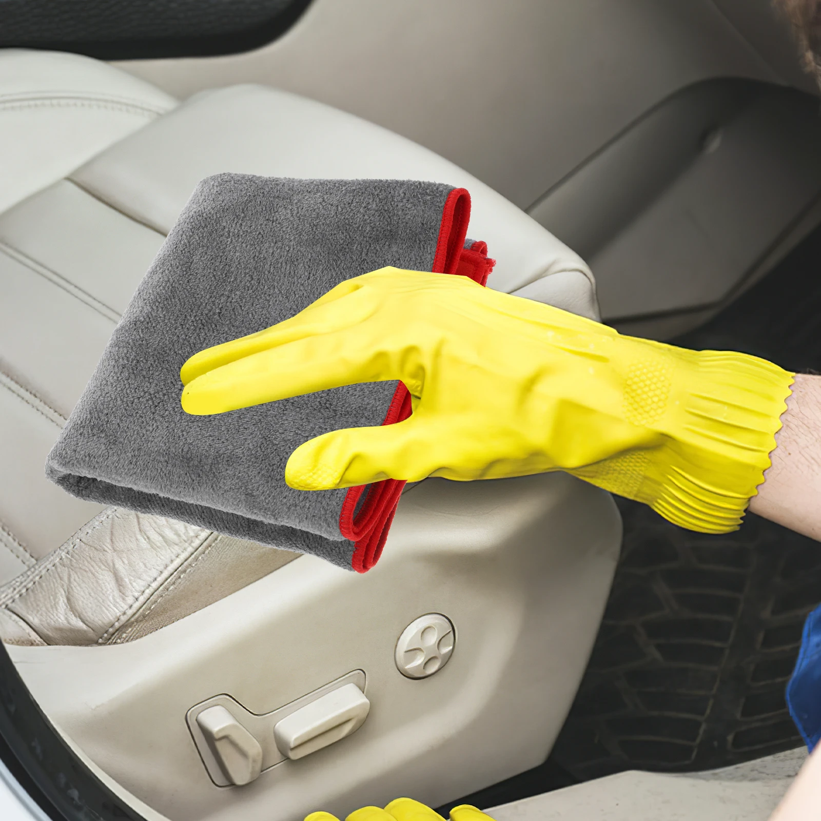 

2 Pcs Car Drying Towel Super Absorbent Reusable Suede Cloth Gray Red Pack Cleaning Polishing Wash Auto Vehicle