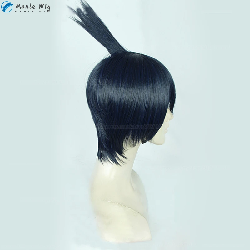 Parrucca Cosplay COS Hayakawa Aki di alta qualità parrucca corta blu nera da uomo parrucca Aki capelli resistenti al calore parrucche Anime + cappuccio parrucca gratuito