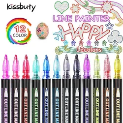 8/12 Colors Double Line Pen Outline Paint Marker Pens Diy Album Scrapbooking Metal Marker Highlighter Drawing Painting Doodling