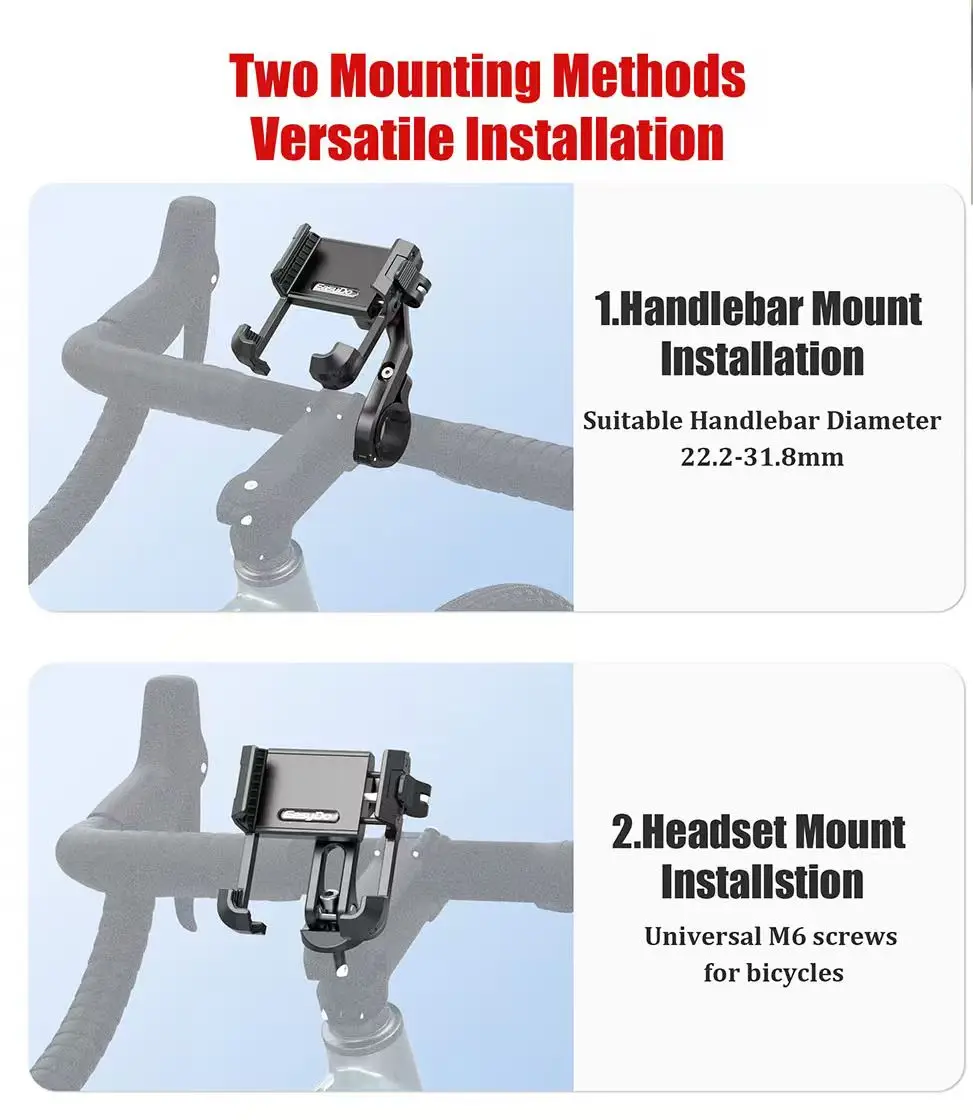Easydo Aluminium-Fahrrad-Handyhalterung E-Bike-Lenker-Handyhalterung Anti-Vibrations-Fahrradstiel-Handyhalterung für BikeLight Gopro – Detail 8