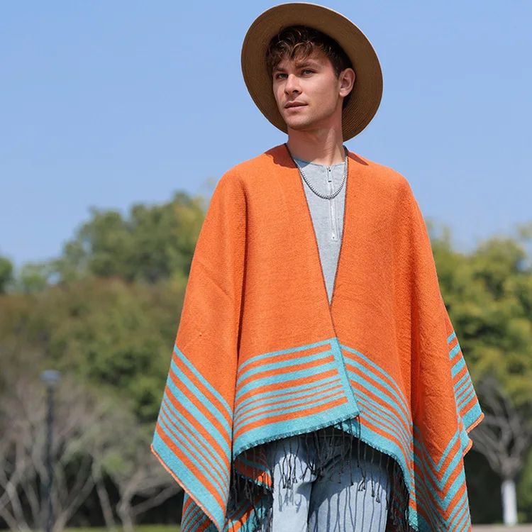 Autumn and Winter New  Cape Shawl Warm Men's Hot Selling Split Cape Travel Driving Multi-purpose Tassel Poncho  Cloak P1