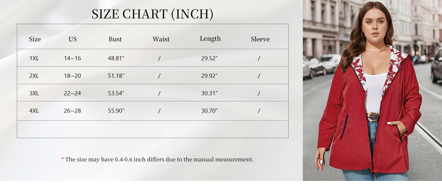 Übergrößen-Damen-Herbstjacke mit Kapuze, Wendbare bedruckte Freizeitjacke mit Taschen, Street-Style, Größen 1XL–4XL, Outfit-Ideen – Detail 1