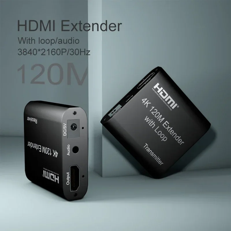 

120M 4K HDMI Extender with Loop Over CAT5e Cat6 RJ45 Cable HDMI To Rj45 Extender 1080p 60m Audio EDID for PS4 PC Laptop To TV