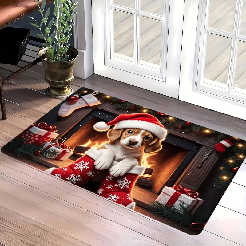 Winter Snow Forest Doormat Snowy Pine Tree Sunset Landscape Pattern Holiday Floor Mat for Front Door Entryway Indoor Doormat