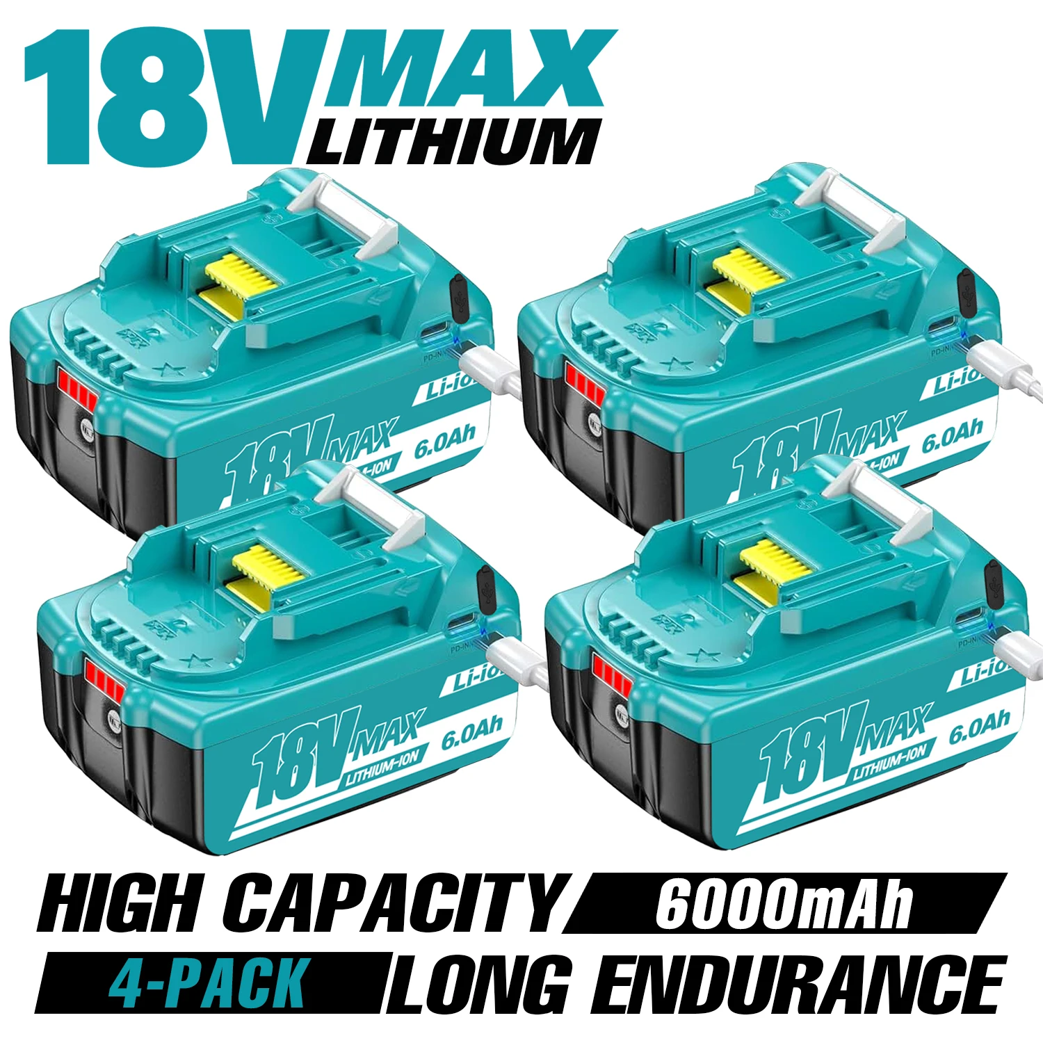 

Type-c version 18V replacement battery for Makita BL1860B 6.0Ah high-capacity cordless power tools Can be used as a power bank