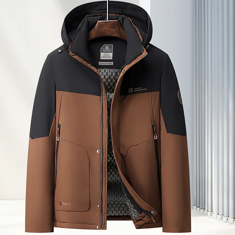

2026 зимняя длинная парка, новое мужское теплое пальто, ветрозащитная, с хлопковой подкладкой, повседневная утолщенная куртка со съемным капюшоном, лоскутный цвет