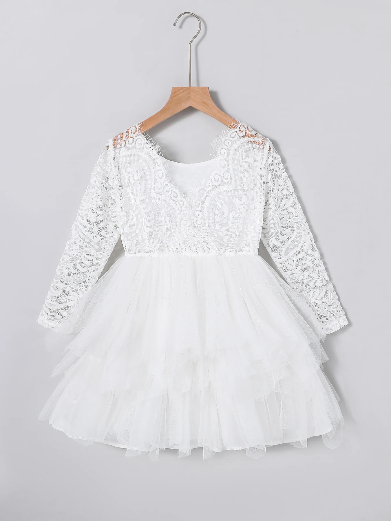 Mädchen Spitzenkleid Frühling Herbst Elegantes Prinzessinnenkleid Unregelmäßiger Netzrock Kinderkleidung Baby Mädchen Outfit – Detail 2