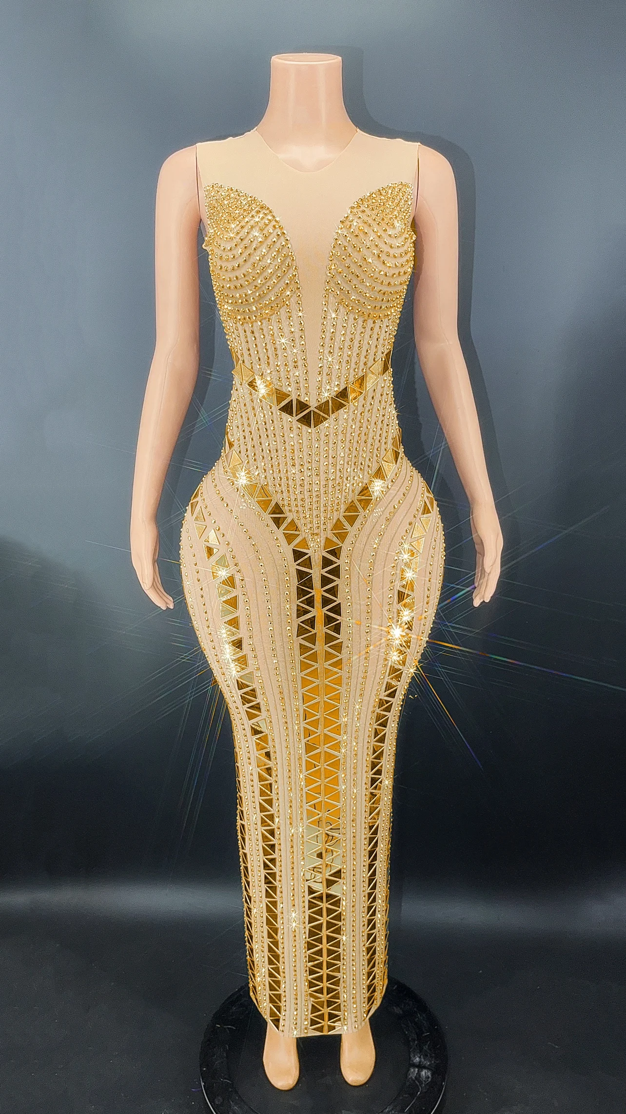 

New Silver Lens Rhinestone Transparent Shinning Bodycon Long Dress Evening Birthday Celebrate Sexy Dancer Performance Costume