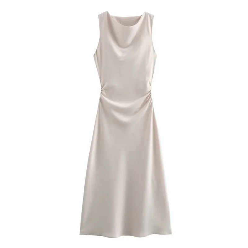ETJ 2026 Elegantes Satin-Slip-Kleid für Damen Ärmellos mit Wasserfallausschnitt Figurbetontes Midikleid Vintage-Chic Partykleid Robe Femme Bekleidung – Detail 25