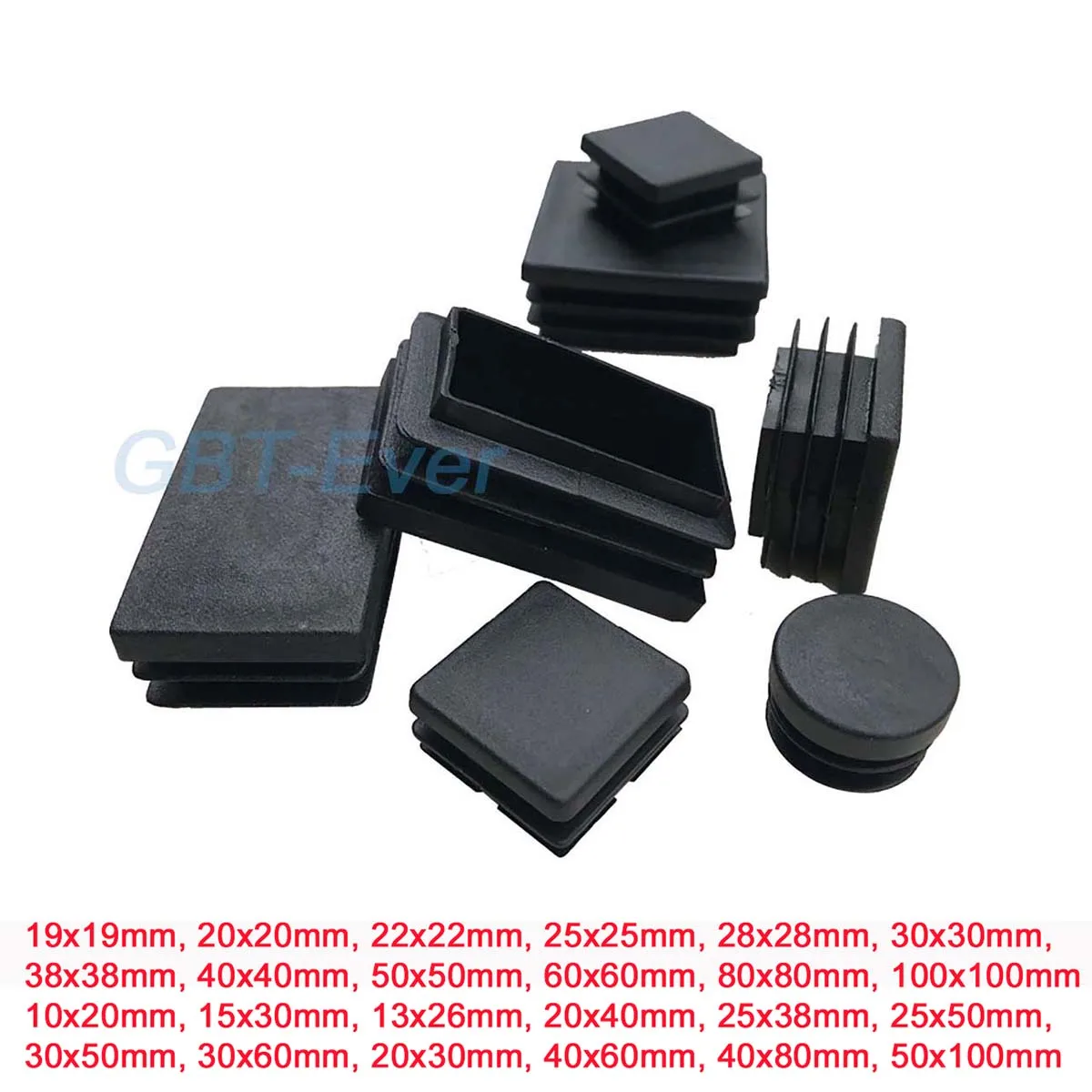 

10/20/30Pcs PE Plastic Square Pipe Plugs 19x19~100x100mm 10x20~50x100mm Black Hole End Caps Inserts Seal Plugs Chair Foot Pads