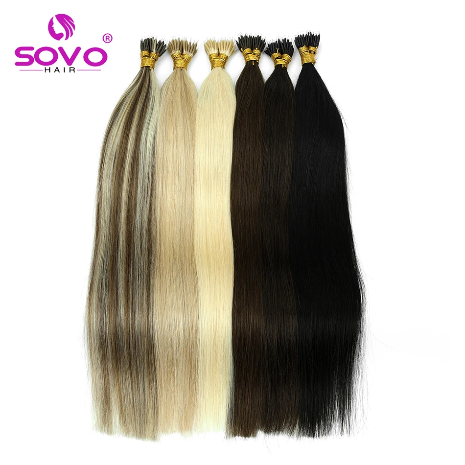 SOVO 100 Strands Nano Rings Human Hair Extensions Natural Blonde Micro Bead Loop Pre Bonded Remy European Straight Hair